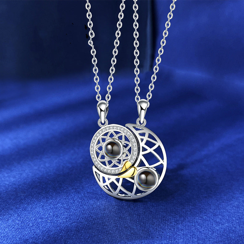 Sun & Moon Magnetic Projection Necklace Set – 'I Love You' in 100 Languages - Brillare Bijou