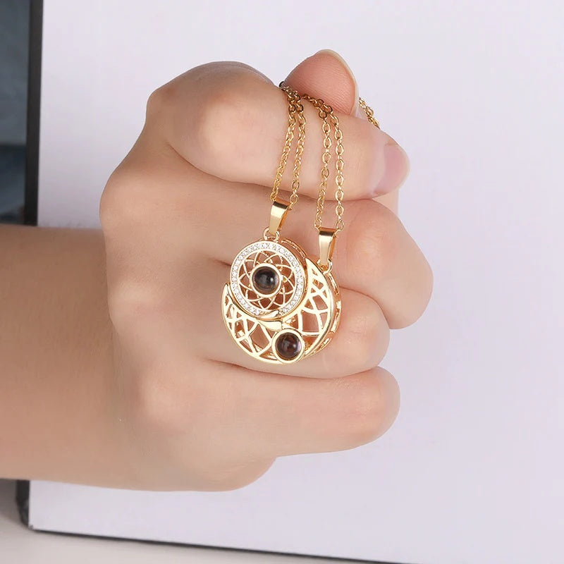 Sun & Moon Magnetic Projection Necklace Set – 'I Love You' in 100 Languages - Brillare Bijou