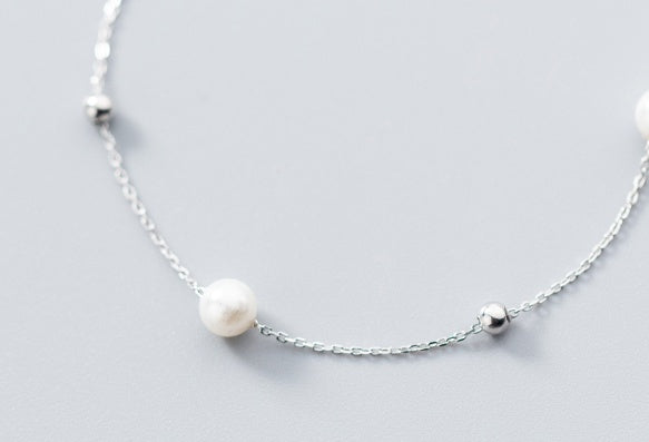Timeless Elegance: Synthetic Pearl & 925 Silver Beaded Bracelet - Brillare Bijou