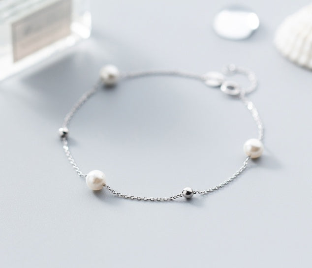 Timeless Elegance: Synthetic Pearl & 925 Silver Beaded Bracelet - Brillare Bijou