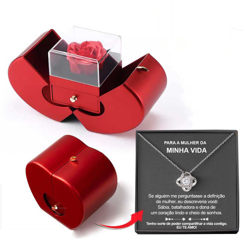 Red Apple Rose Jewelry Box – Timeless Gift with Eternal Flower & Necklace Holder - Brillare Bijou