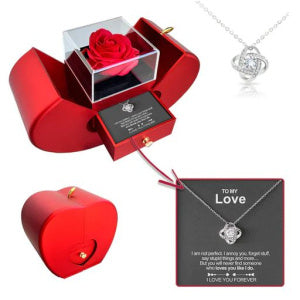 Red Apple Rose Jewelry Box – Timeless Gift with Eternal Flower & Necklace Holder - Brillare Bijou