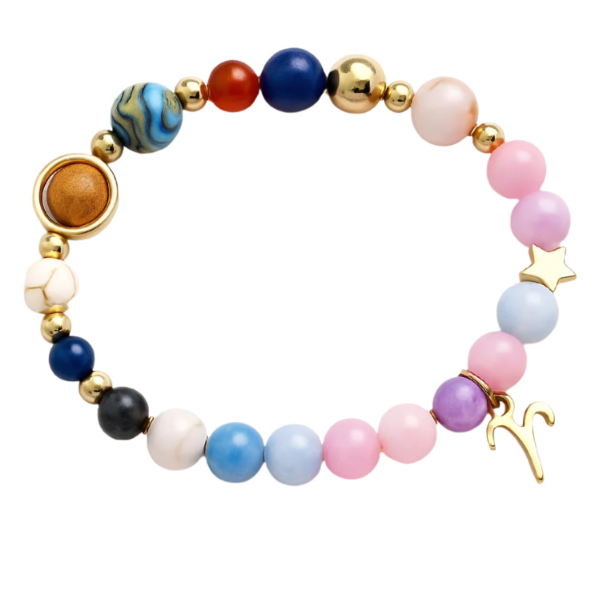 Celestial Harmony Bracelet – 8 Planets & 12 Constellations with Morganite Beads - Brillare Bijou