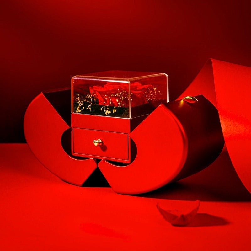 Red Apple Rose Jewelry Box – Timeless Gift with Eternal Flower & Necklace Holder - Brillare Bijou