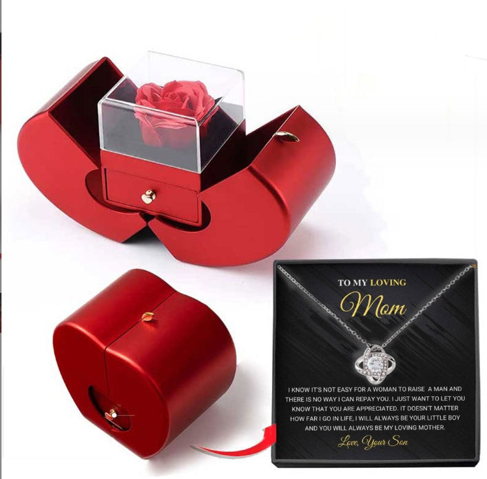 Red Apple Rose Jewelry Box – Timeless Gift with Eternal Flower & Necklace Holder - Brillare Bijou