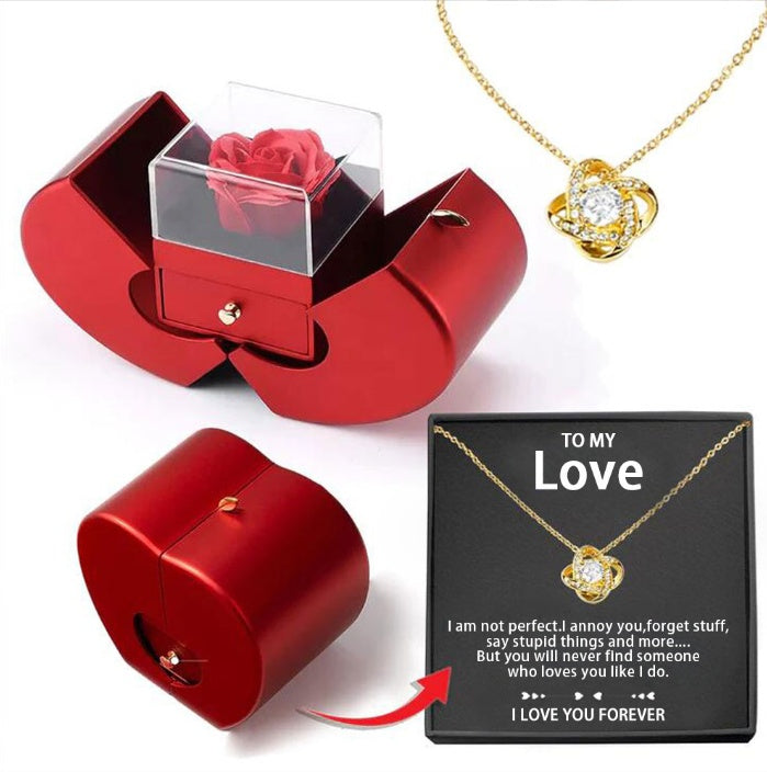 Red Apple Rose Jewelry Box – Timeless Gift with Eternal Flower & Necklace Holder - Brillare Bijou