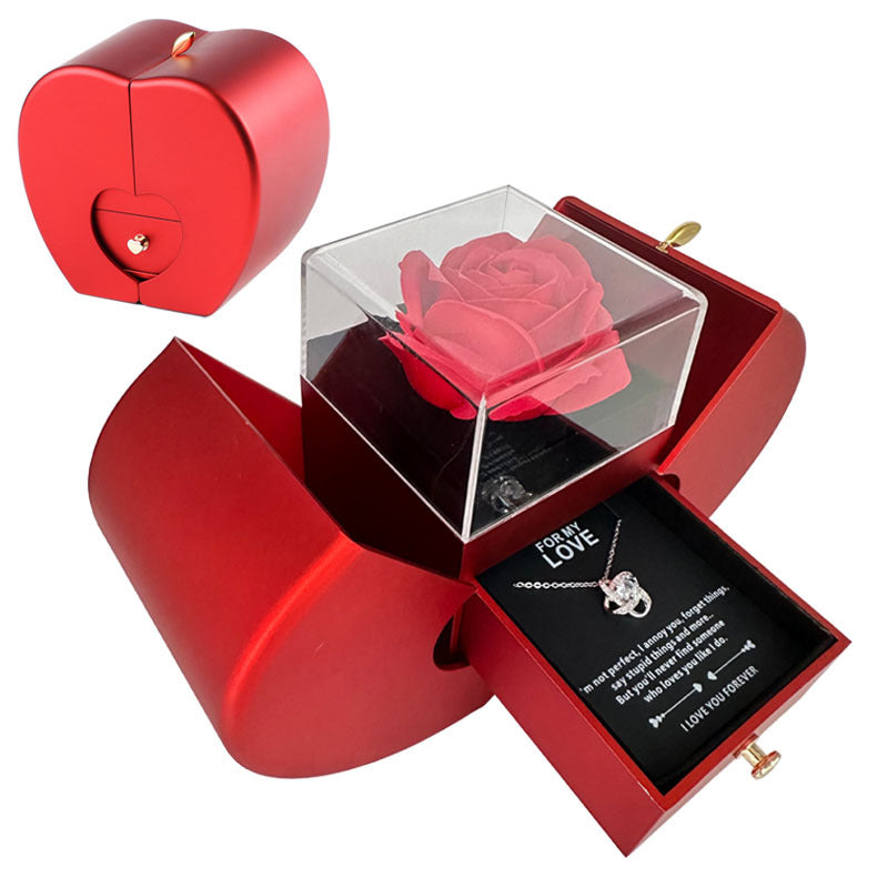 Red Apple Rose Jewelry Box – Timeless Gift with Eternal Flower & Necklace Holder - Brillare Bijou