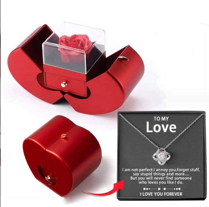 Red Apple Rose Jewelry Box – Timeless Gift with Eternal Flower & Necklace Holder - Brillare Bijou