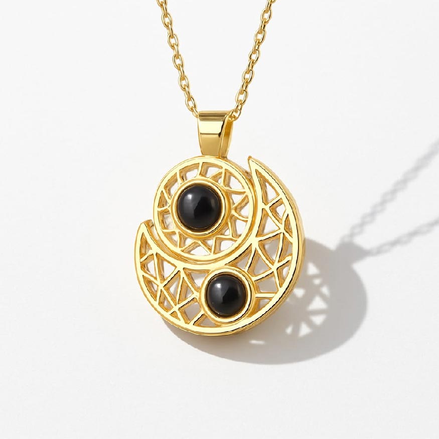 Sun & Moon Magnetic Projection Necklace Set – 'I Love You' in 100 Languages - Brillare Bijou