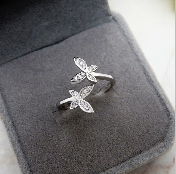 Butterfly Bloom Sterling Silver Adjustable Ring - Brillare Bijou