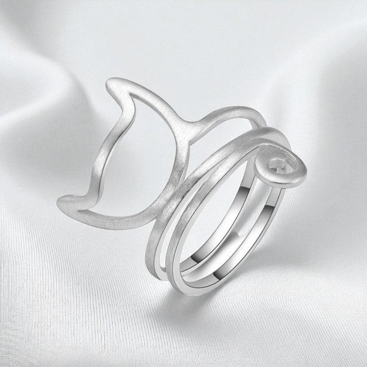 Whisker Charm Adjustable Ring – Sterling Silver Cat Spiral Wrap