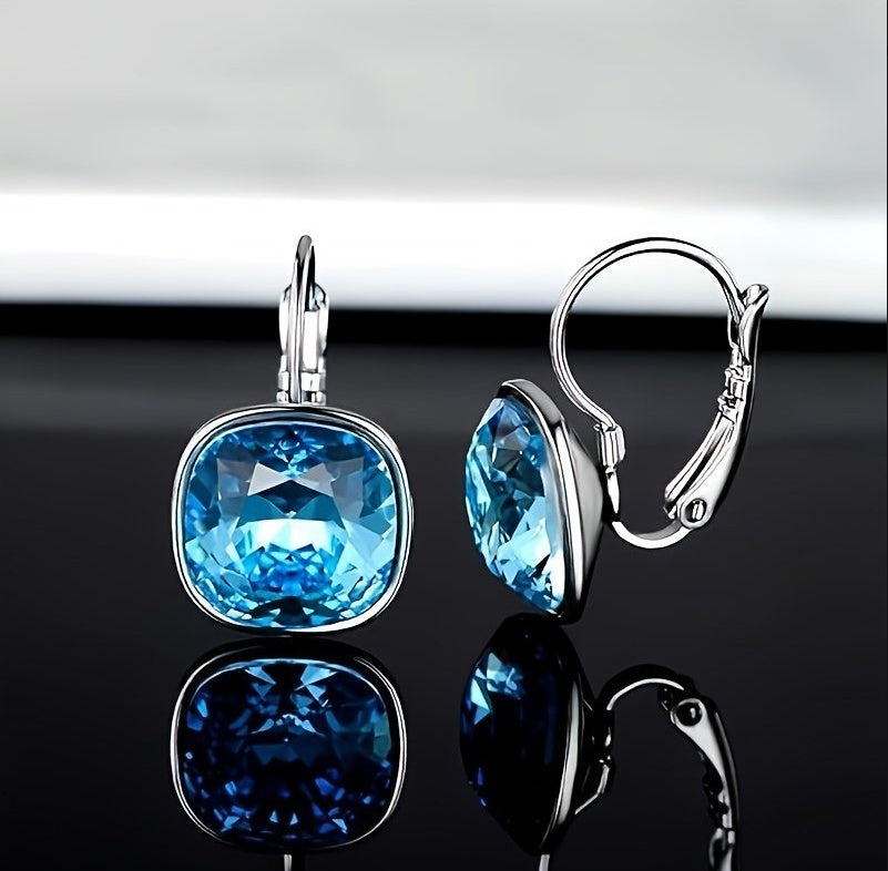 18K White Gold Crystal-Plated Hypoallergenic Pendant Earrings – Radiant Elegance for Sensitive Ears - Brillare Bijou