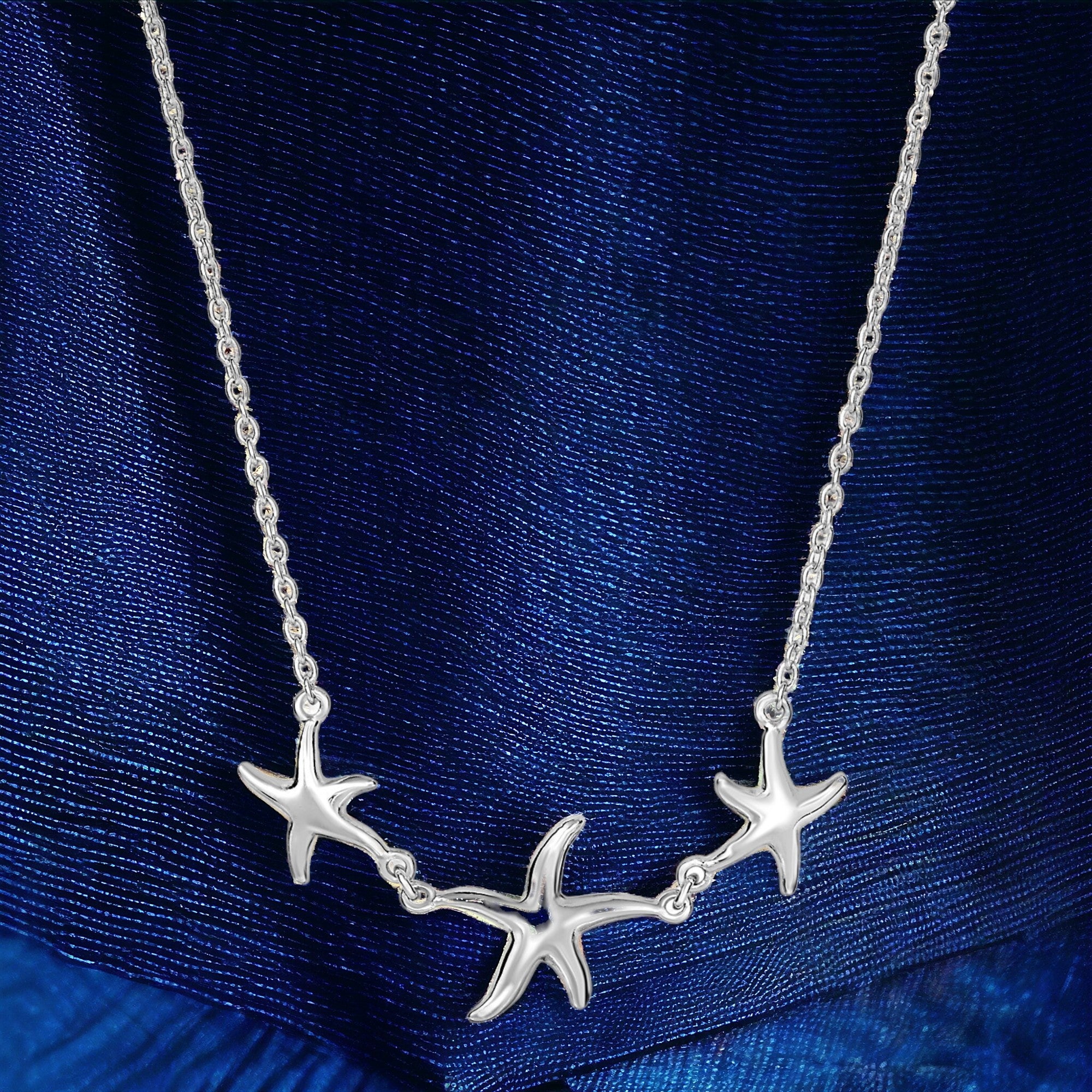 Brillare Bijou - 925 Sterling Silver Starfish Necklace. Three Starfish, One Symbol of Family & Coastal Elegance | Perfect 18-Inch Chain with Secure Lobster Clasp (90736)- Necklace - Brillare Bijou