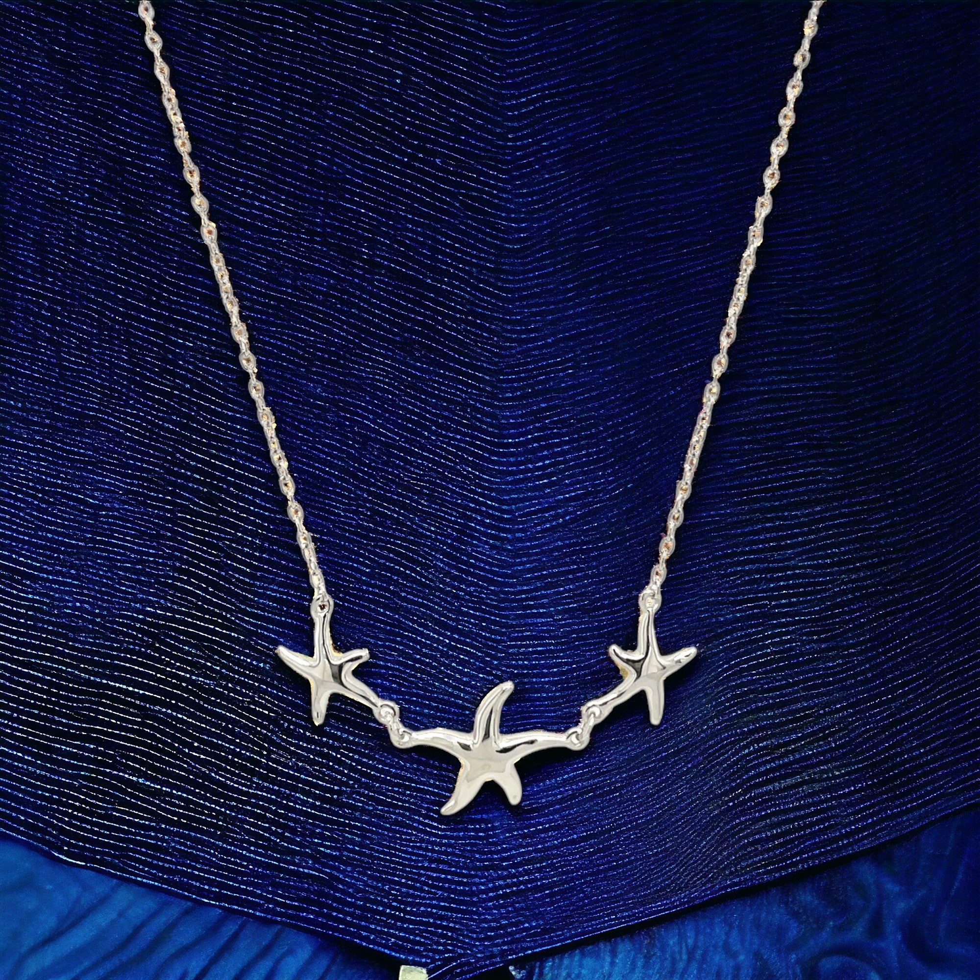 Brillare Bijou - 925 Sterling Silver Starfish Necklace. Three Starfish, One Symbol of Family & Coastal Elegance | Perfect 18-Inch Chain with Secure Lobster Clasp (90736)- Necklace - Brillare Bijou