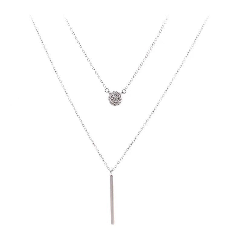 925 Sterling Silver Double Chain Necklace – Geometric Elegance with Micro-Pavé Zircon Accents - Brillare Bijou