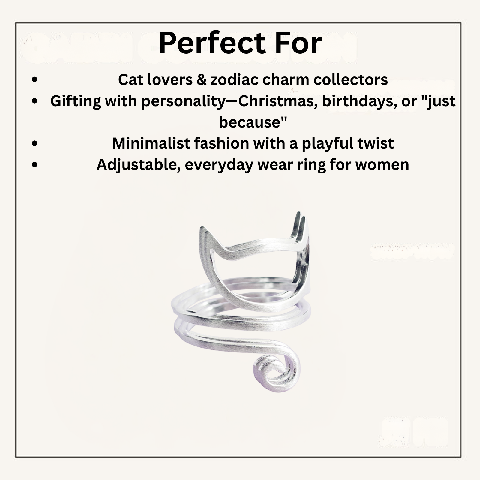 Whisker Charm Adjustable Ring – Sterling Silver Cat Spiral Wrap