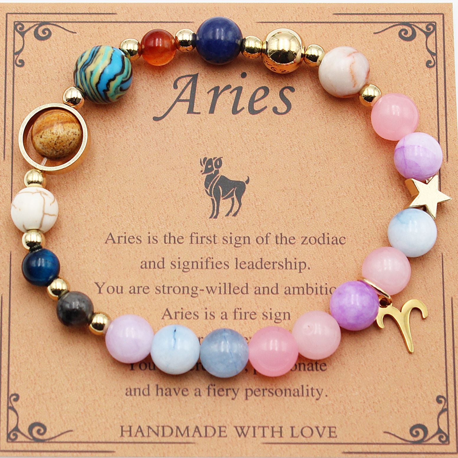 Celestial Harmony Bracelet – 8 Planets & 12 Constellations with Morganite Beads - Brillare Bijou