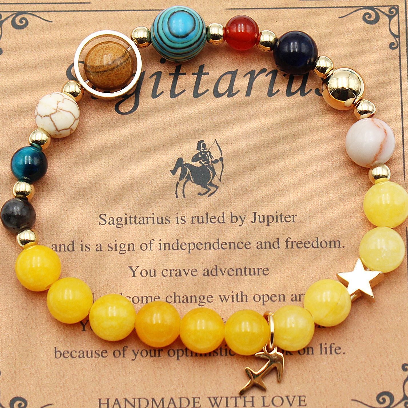 Celestial Harmony Bracelet – 8 Planets & 12 Constellations with Morganite Beads - Brillare Bijou