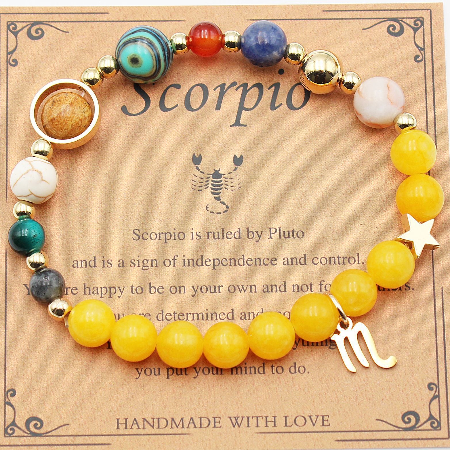 Celestial Harmony Bracelet – 8 Planets & 12 Constellations with Morganite Beads - Brillare Bijou