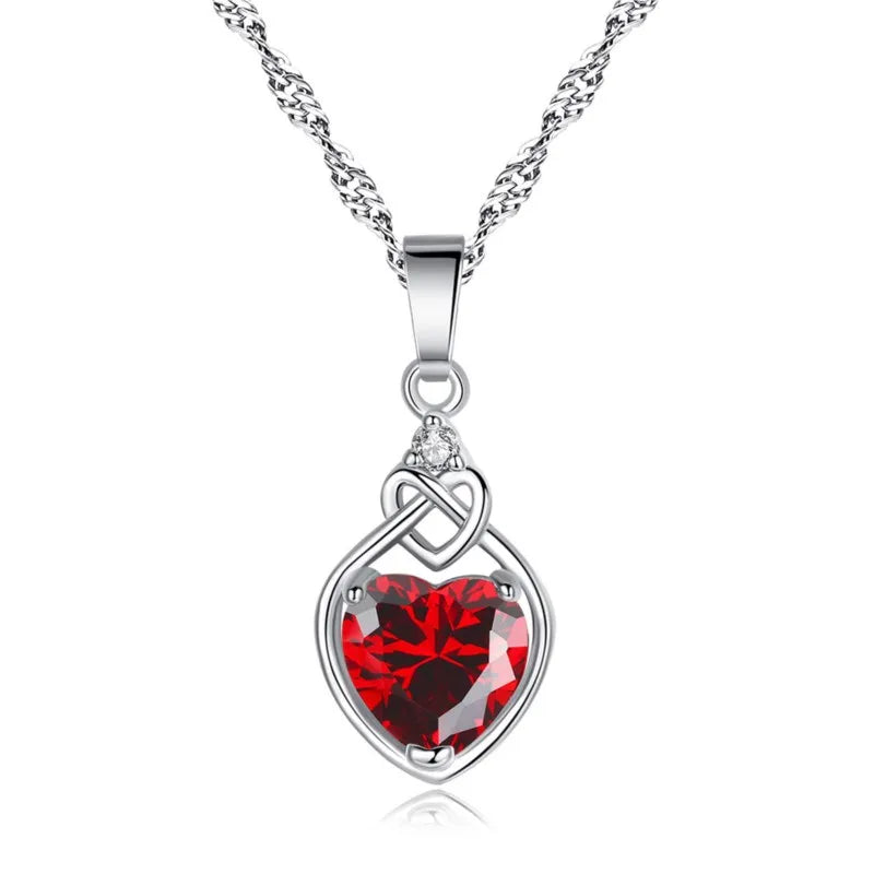ENSHIR Red Zircon Love Heart Pendant Necklace Earrings Ring Sets for Women Romantic Engagement Party Jewelry Sets Wholesale - Brillare Bijou