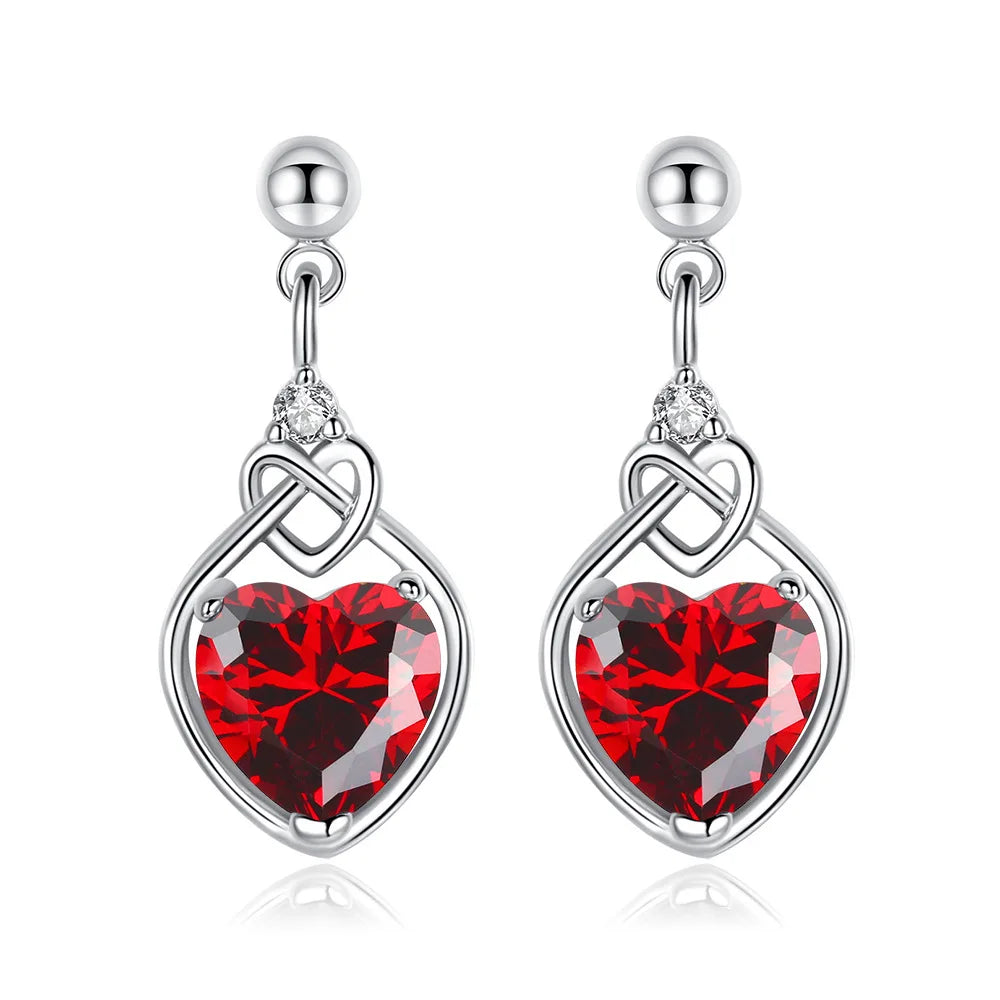ENSHIR Red Zircon Love Heart Pendant Necklace Earrings Ring Sets for Women Romantic Engagement Party Jewelry Sets Wholesale - Brillare Bijou