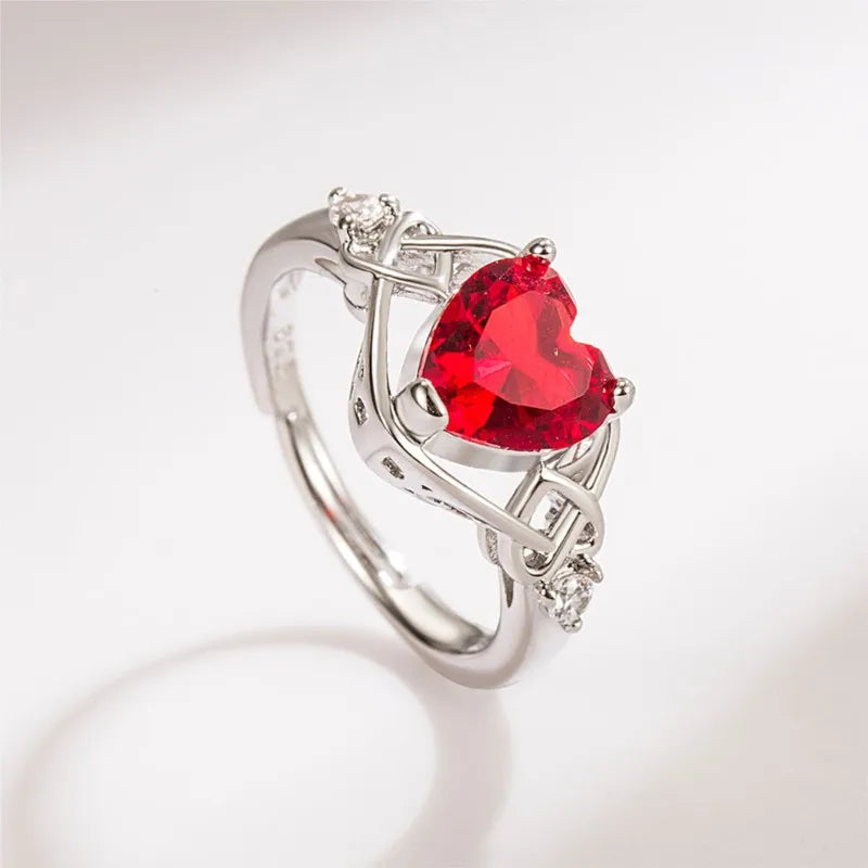 ENSHIR Red Zircon Love Heart Pendant Necklace Earrings Ring Sets for Women Romantic Engagement Party Jewelry Sets Wholesale - Brillare Bijou