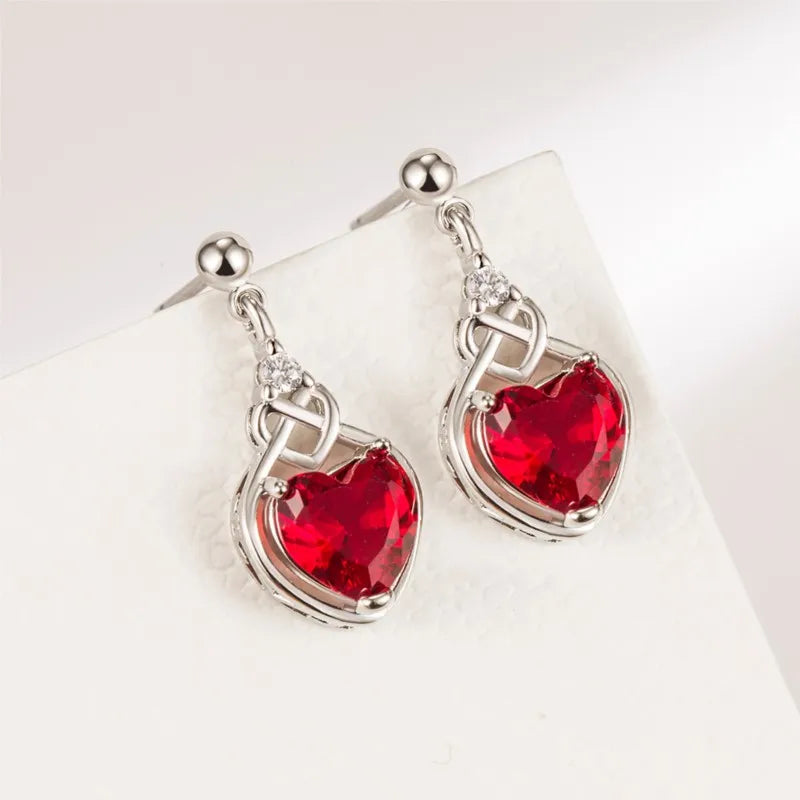 ENSHIR Red Zircon Love Heart Pendant Necklace Earrings Ring Sets for Women Romantic Engagement Party Jewelry Sets Wholesale - Brillare Bijou