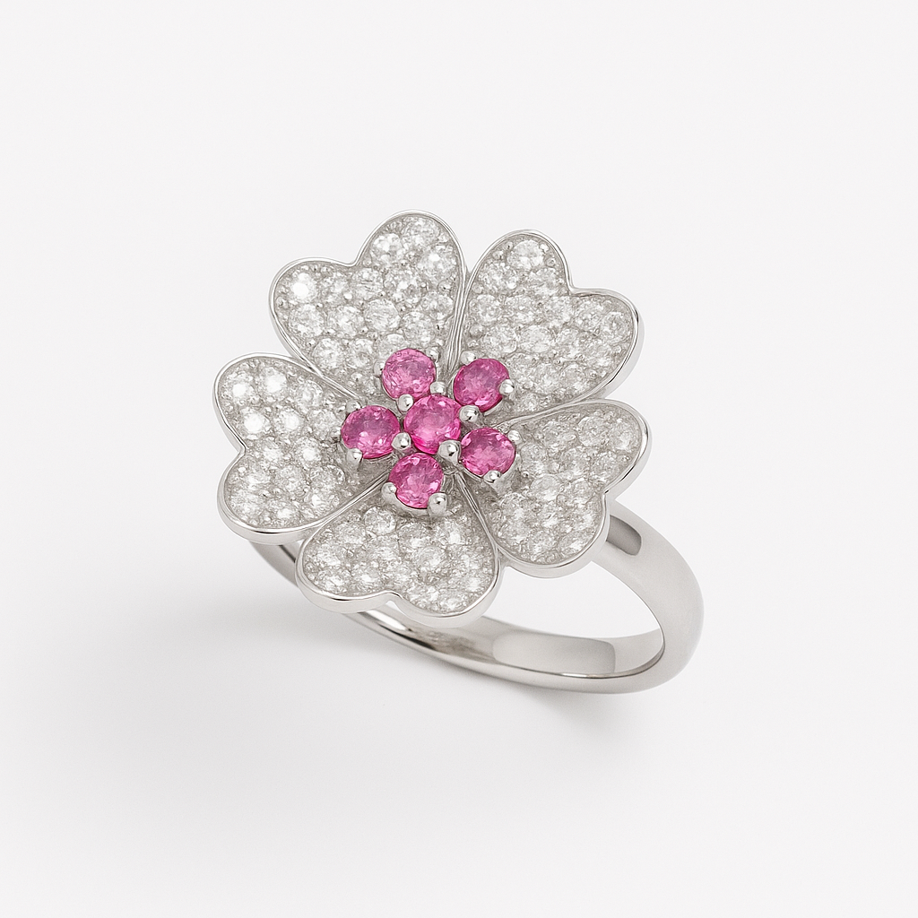 Blossom Dreams Bridal Jewelry Set – Pink Zircon Necklace, Earrings & Ring - Brillare Bijou