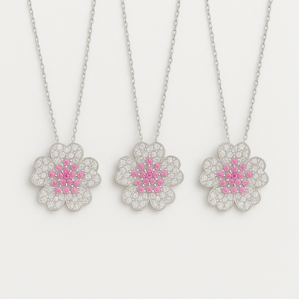 Blossom Dreams Bridal Jewelry Set – Pink Zircon Necklace, Earrings & Ring - Brillare Bijou