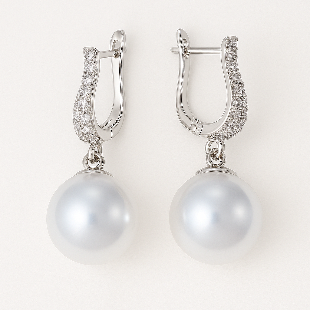 Elegant Pearl Drop Earrings with Diamond Accents – Timeless Sophistication in Sterling Silver