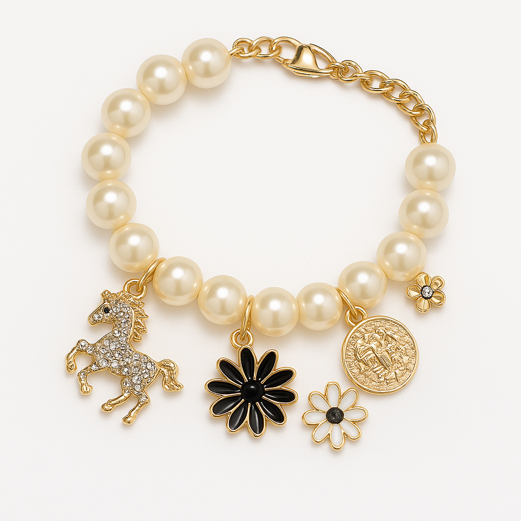 Pearl Blossom Bracelet – Timeless Elegance with Floral Charm