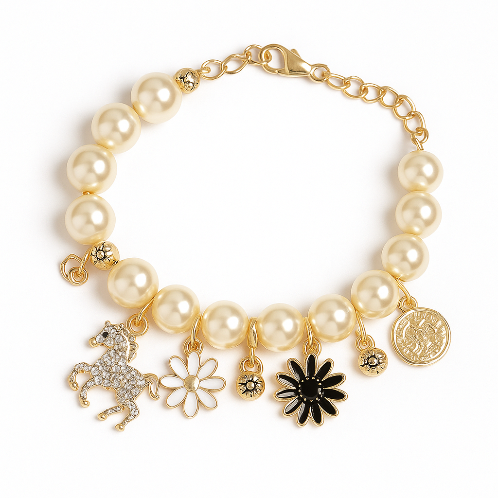 Pearl Blossom Bracelet – Timeless Elegance with Floral Charm