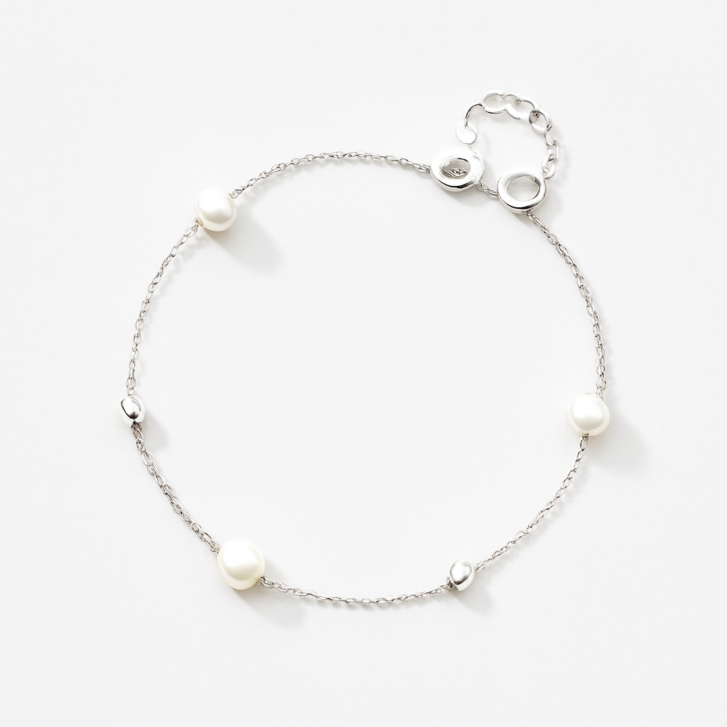 Timeless Elegance: Synthetic Pearl & 925 Silver Beaded Bracelet