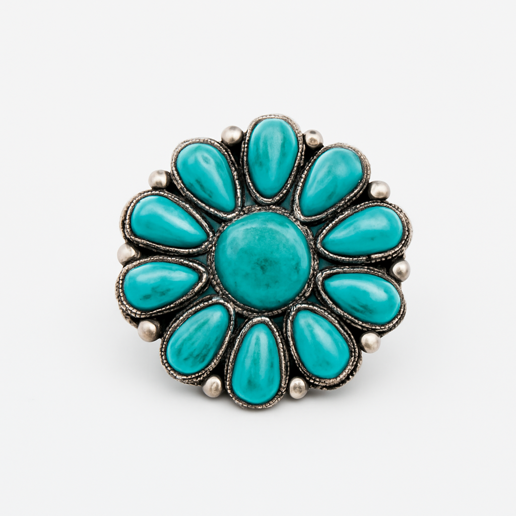 Turquoise Bloom Statement Ring – Bold Floral Elegance in Alloy