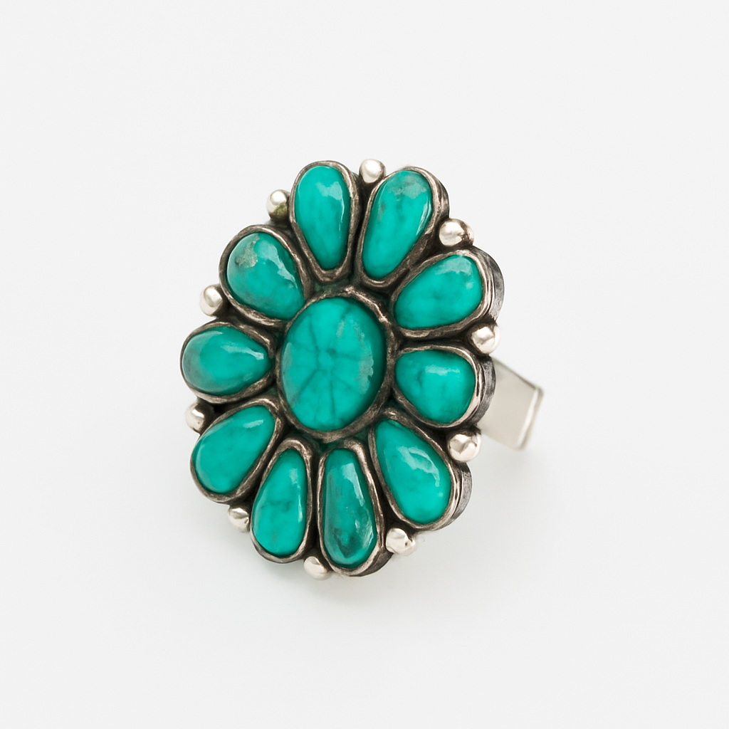 Turquoise Bloom Statement Ring – Bold Floral Elegance in Alloy - Brillare Bijou