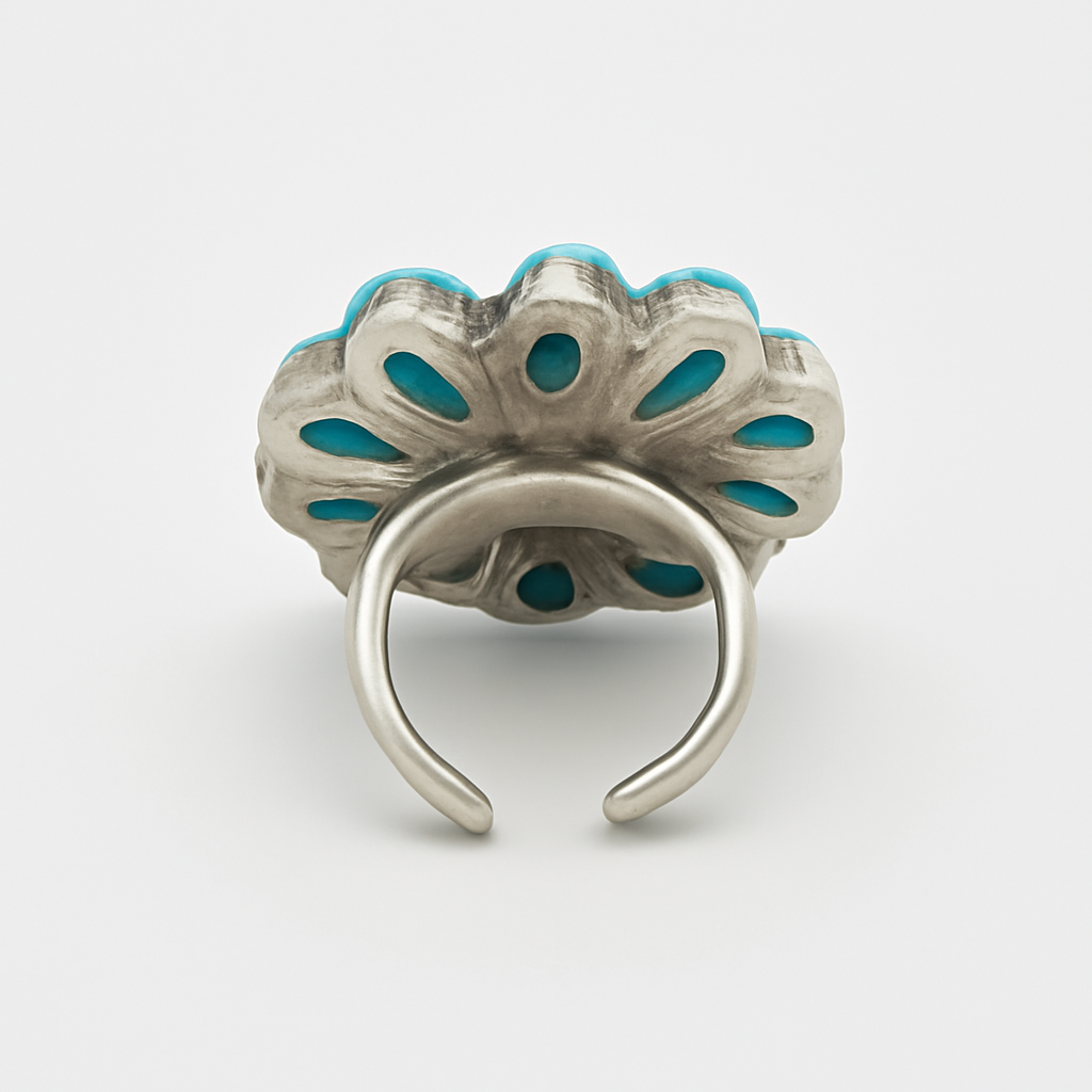 Turquoise Bloom Statement Ring – Bold Floral Elegance in Alloy - Brillare Bijou