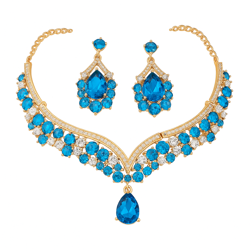 Crystal Cascade Bridal Jewelry Set – Rhinestone Waterdrop Choker & Drop Earrings - Brillare Bijou