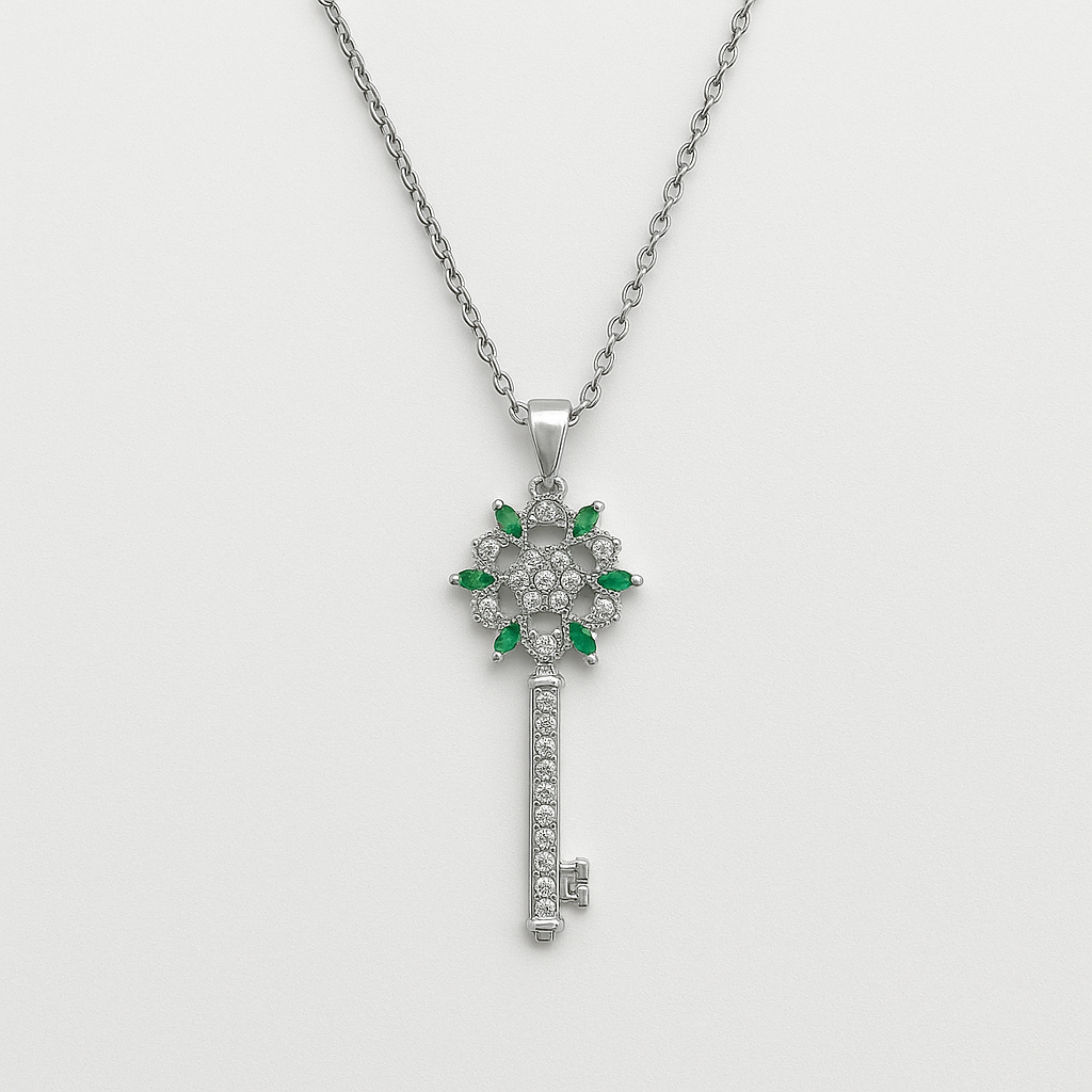 Golden Key to Elegance: Copper-Plated Zircon Pendant Necklace - Brillare Bijou