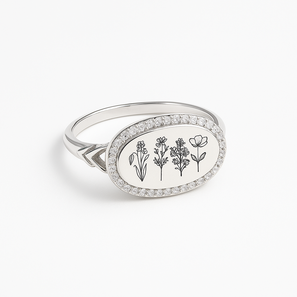 Floral Elegance: Epoxy Inlaid Zircon Ring in Sterling Silver