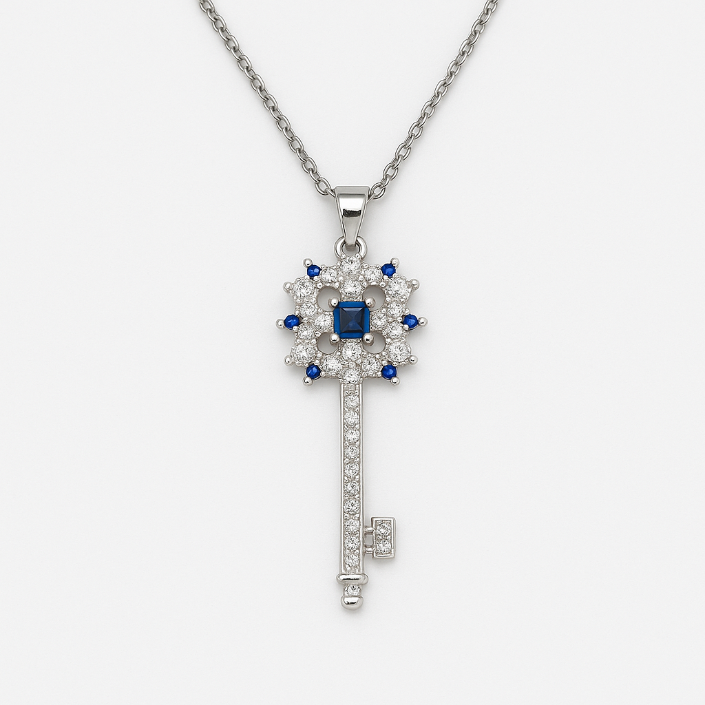 Golden Key to Elegance: Copper-Plated Zircon Pendant Necklace - Brillare Bijou