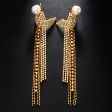 Elegant Long Tassel Rhinestone Drop Earrings Piercing Bridal Gift Square Pearl Geometric Dangle Earrings Wedding Jewelry - Brillare Bijou