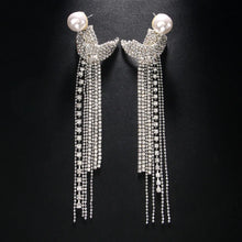 Elegant Long Tassel Rhinestone Drop Earrings Piercing Bridal Gift Square Pearl Geometric Dangle Earrings Wedding Jewelry - Brillare Bijou