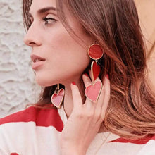 Double Red Heart Drop Earrings – Bold Gold-Plated Statement with Enamel Shine - Brillare Bijou