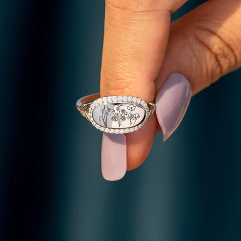 Floral Elegance: Epoxy Inlaid Zircon Ring in Sterling Silver - Brillare Bijou