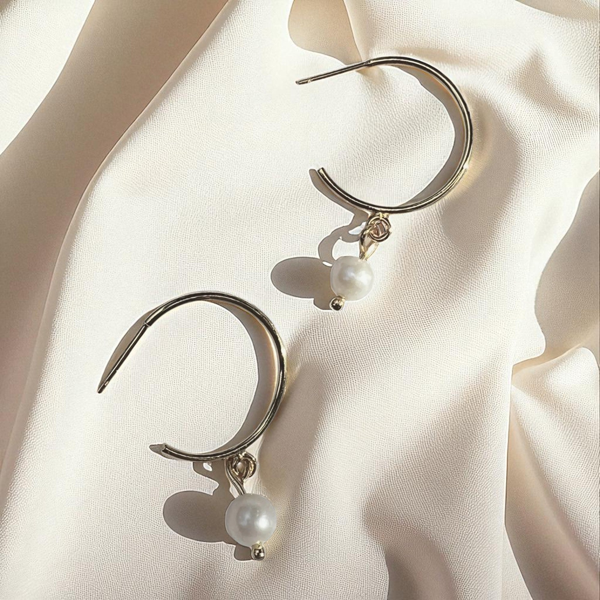 Freshwater Pearl Gold Hoop Earrings – Handcrafted Ethical Jewelry from Cambodia - Brillare Bijou