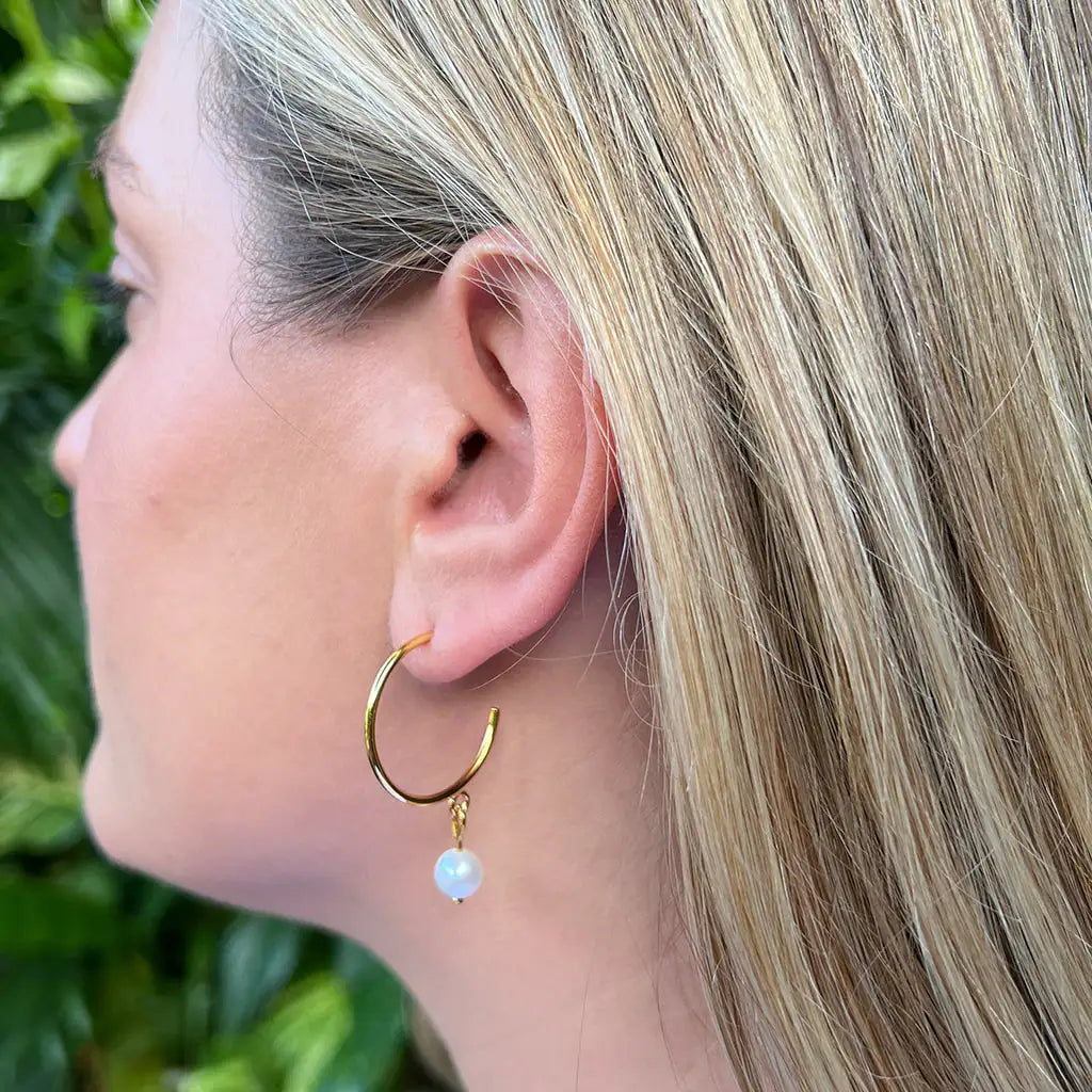 Freshwater Pearl Gold Hoop Earrings – Handcrafted Ethical Jewelry from Cambodia - Brillare Bijou