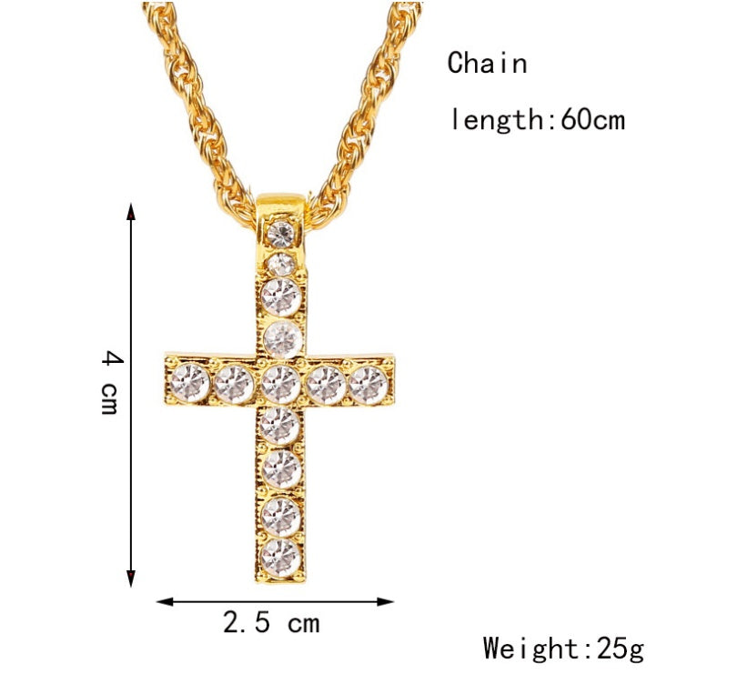Iced Cross Pendant Necklace – Hip-Hop Rope Chain for Men & Women - Brillare Bijou