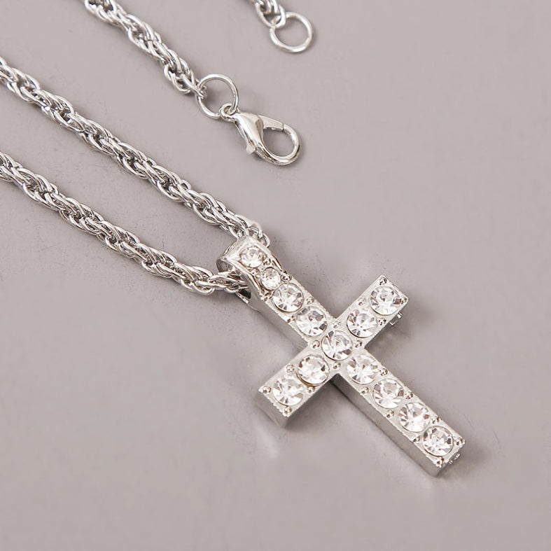 Iced Cross Pendant Necklace – Hip-Hop Rope Chain for Men & Women - Brillare Bijou