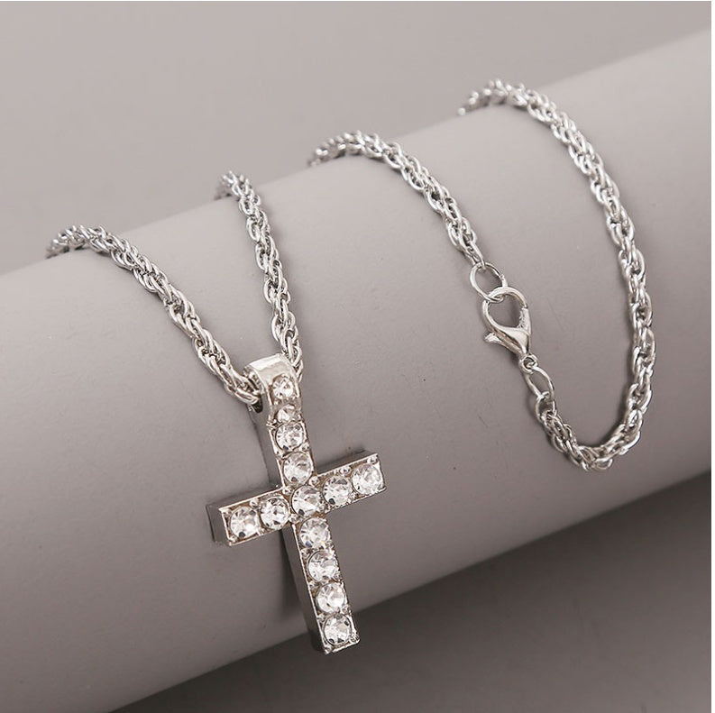 Iced Cross Pendant Necklace – Hip-Hop Rope Chain for Men & Women - Brillare Bijou