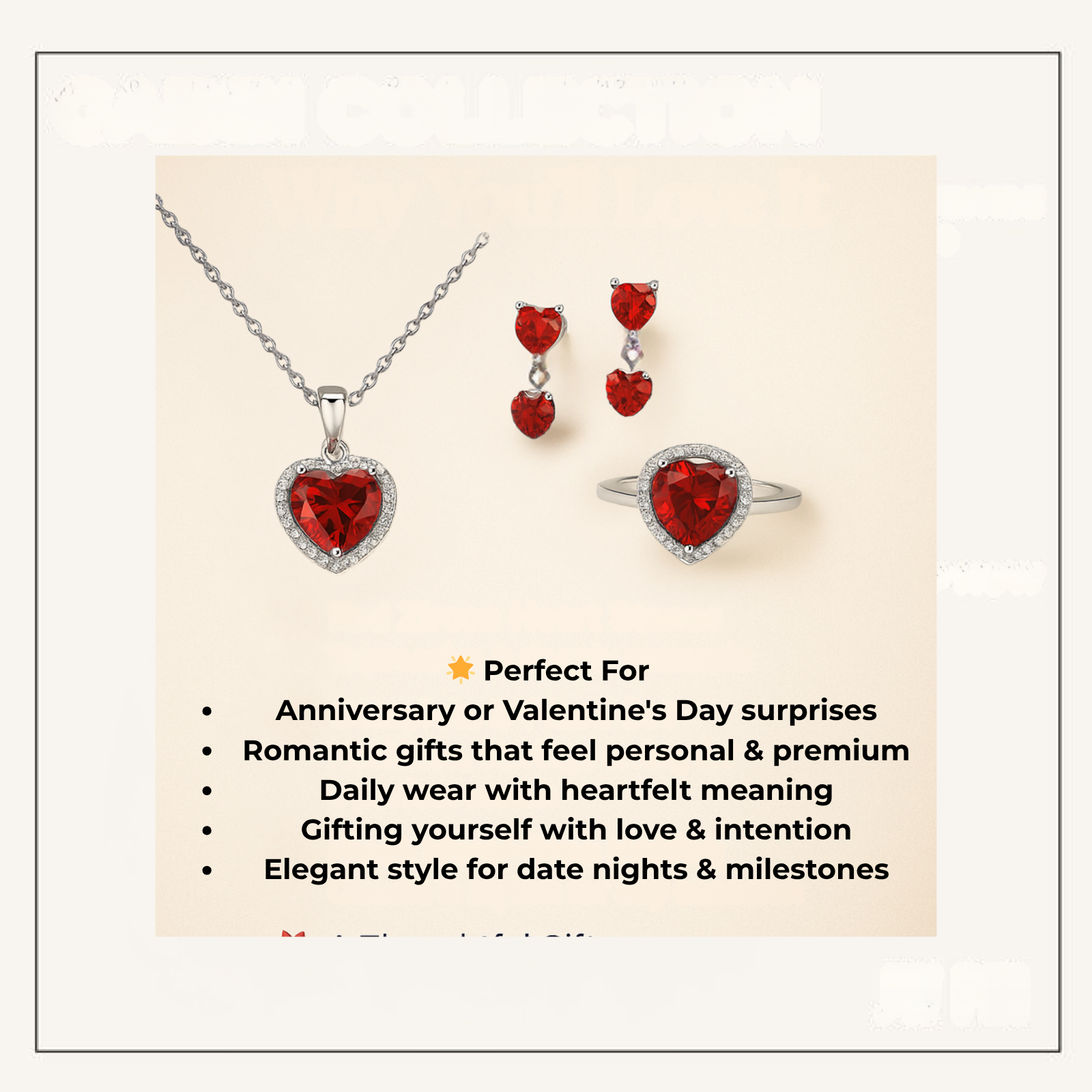 Enshir Red Zircon Heart Jewelry Set – Necklace, Earrings & Ring - Brillare Bijou